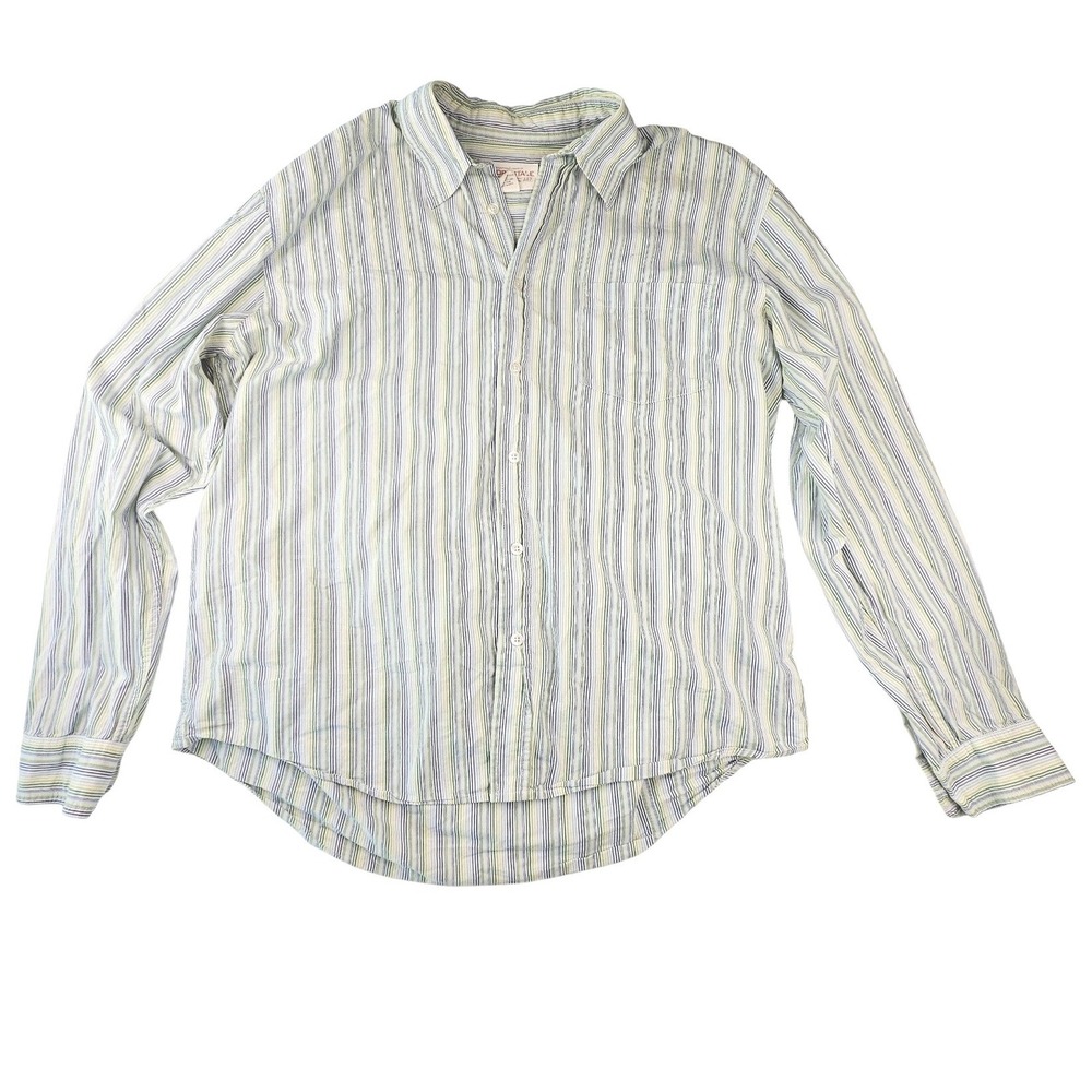 Aeropostale A87 Mens Large Striped Cotton Long Sleeve Button Down Shirt Blue